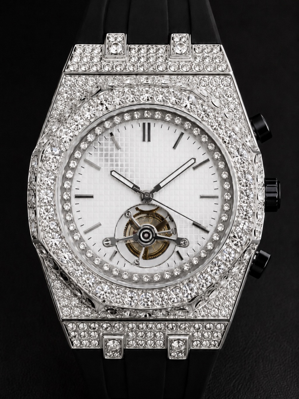 Iced Out VVS Simulated Diamond Stainless Steel Watch Pave Set Fully Iced Lux